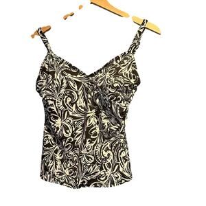 Jantzen Classics Size 10 Tankini Top Black & White Boho Hot Tub Pool Cruise